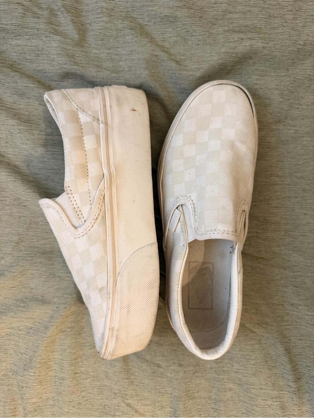 Vans Slip-On Checkerboard Sneakers in white/white platform